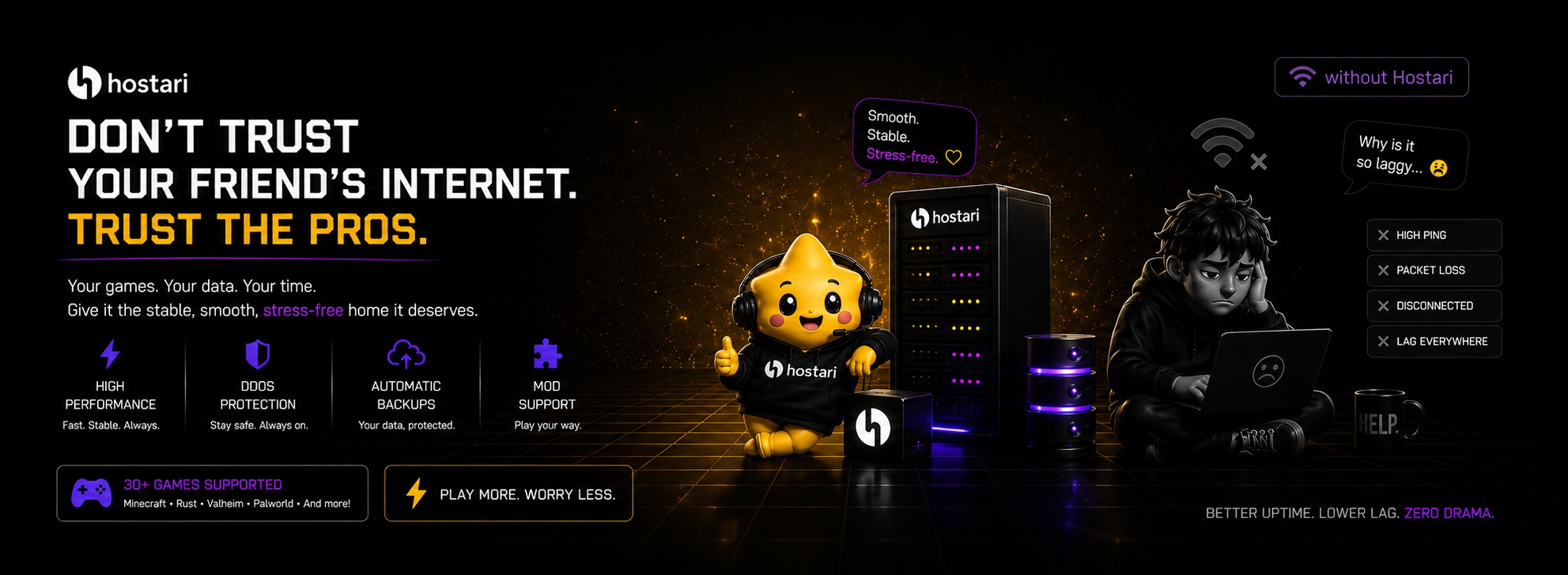 Connection comparison between hosting on a friend's internet and using Hostari